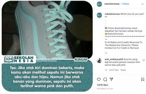 [Cek Fakta] Benarkah Tes Warna Sepatu Ini Dapat Menentukan Sisi Otak yang Dominan? Cek Faktanya