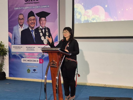 Wamendiktisaintek Stella Christie di Kick Off OSC 2025. Medcom.id/Citra Larasati