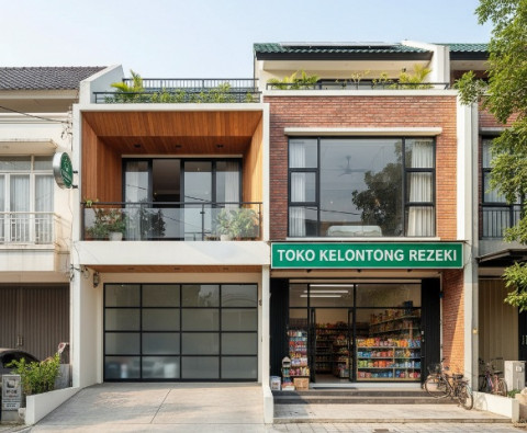 Desain Hunian Modern dengan Ruang Usaha <i>Laundry</i> hingga Kedai Kopi