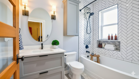 Desain Kamar Mandi dengan Bathtub dan Shower yang Minimalis Namun Tetap Mewah