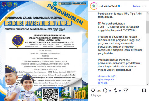 Penerimaan Mahasiswa Baru PTDI-STTD Dibuka, Tersedia Jalur RPL