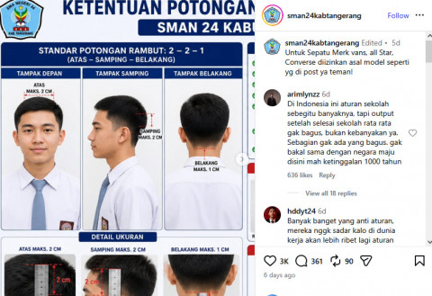 Dipuji Warganet, Begini Aturan Seragam, Potongan rambut dan Sepatu Siswa di SMAN 24 Kabupaten Tangerang