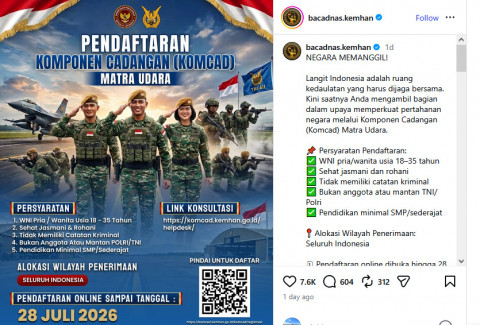 Negara Memanggil! Pendaftaran Komcad 2026 Dibuka, Ini Syarat dan Link Pendaftarannya