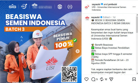 Beasiswa Semen Indonesia Batch 3 Dibuka! Cek Cara Daftar dan Persyaratannya
