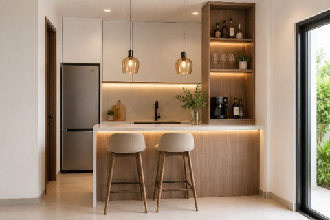 5 Inspirasi Mini Bar Dapur Minimalis, Bikin Dapur Sempit Makin Estetik