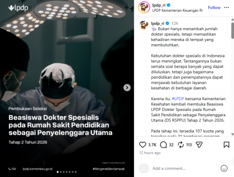 Beasiswa LPDP Dokter Spesialis RSPPU Tahap II 2026 Dibuka, Cek Syarat dan Cara Daftar!