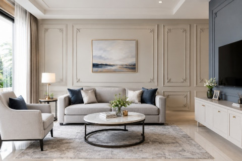 5 Ide <i>Wall Moulding</i> Ruang Tamu yang Bikin Dinding Lebih Menarik