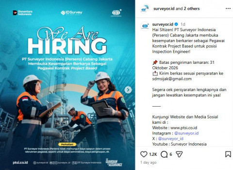 Lowongan Kerja PT Surveyor Indonesia, Cek Syarat dan Cara Daftarnya!