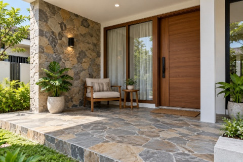 5 Inspirasi Desain Teras Rumah dengan Batu Alam, Tampil Natural