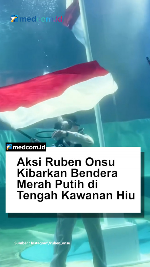 Aksi Ruben Onsu Kibarkan Bendera Merah Putih di Tengah Kawanan Hiu
