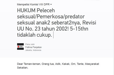 Baru Sehari, 20 ribu Orang Dukung Petisi Pelecehan Seksual Anak 