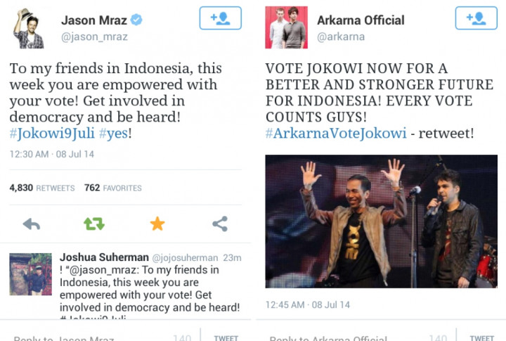 Wah! ​Jason Mraz & Arkarna Juga Pilih Capres Jokowi