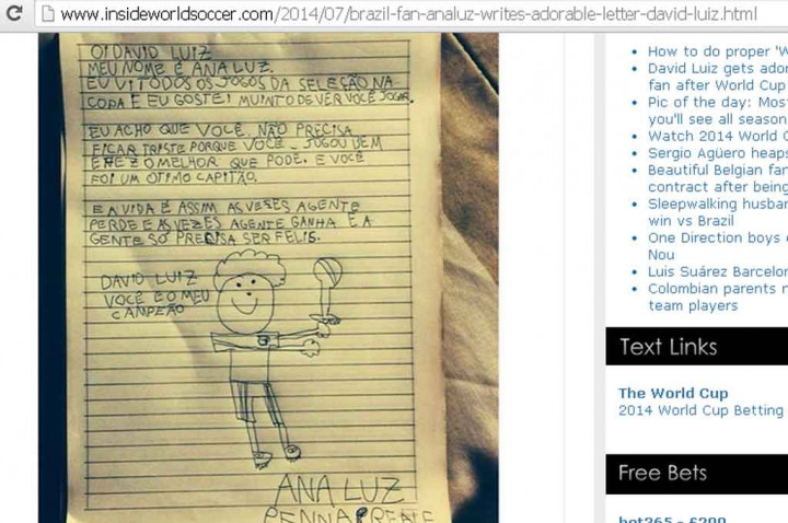 David Luiz Terima Surat Mengharukan dari Fan Brasil 