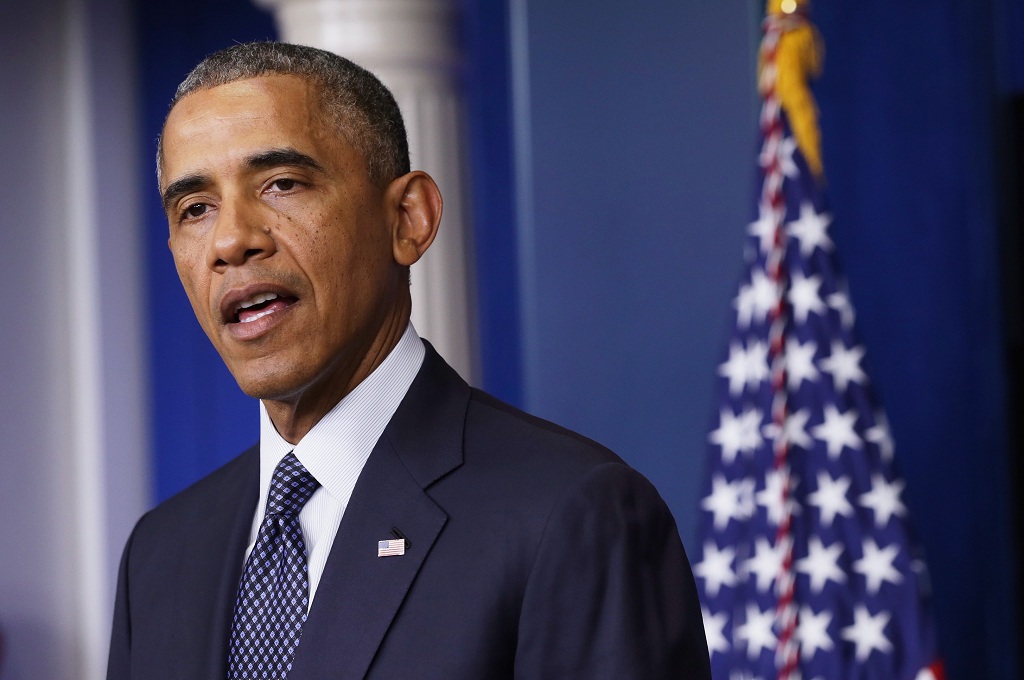 Presiden Amerika Serikat Barack Obama saat membicarakan kebijakan AS terhadap konflik Timur Tengah di Washington -- ALEX WONG / GETTY IMAGES NORTH AMERICA / AFP