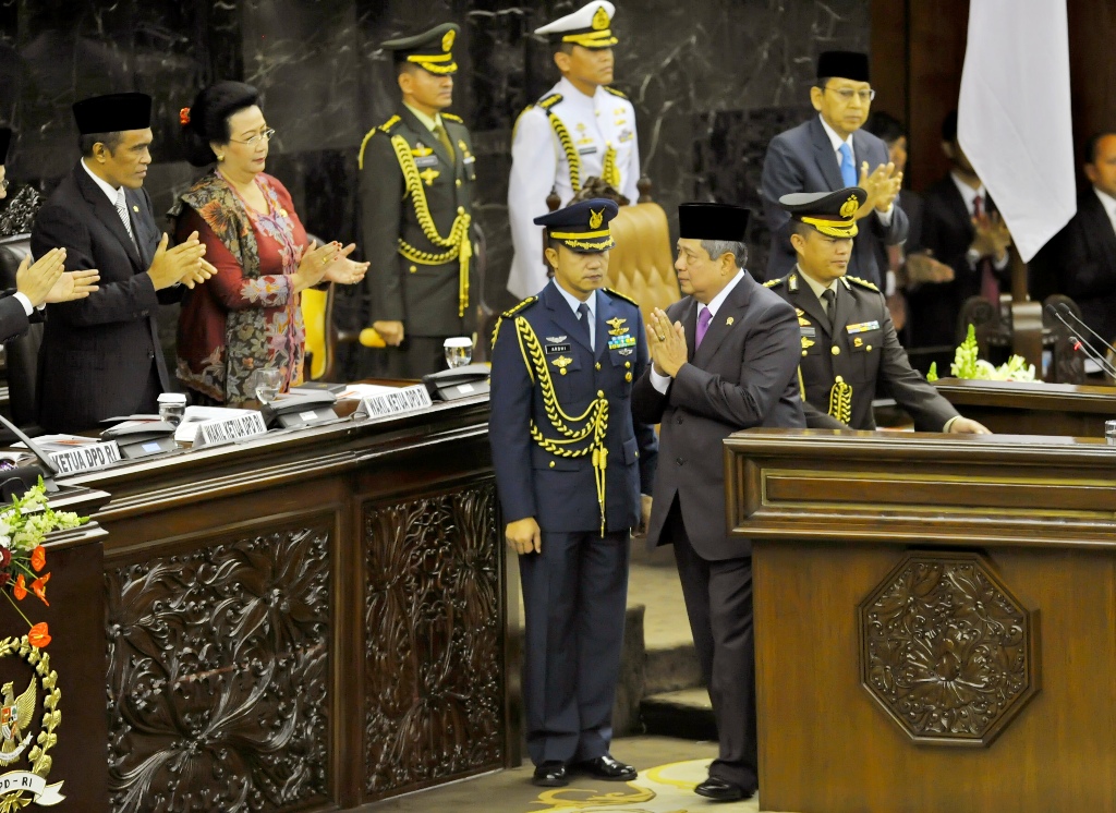 Presiden SBY usai membacakan nota keuangan -- ANTARA FOTO/Yudhi Mahatma