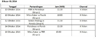 Jadwal Siaran Langsung Babak 8 Besar ISL 2014