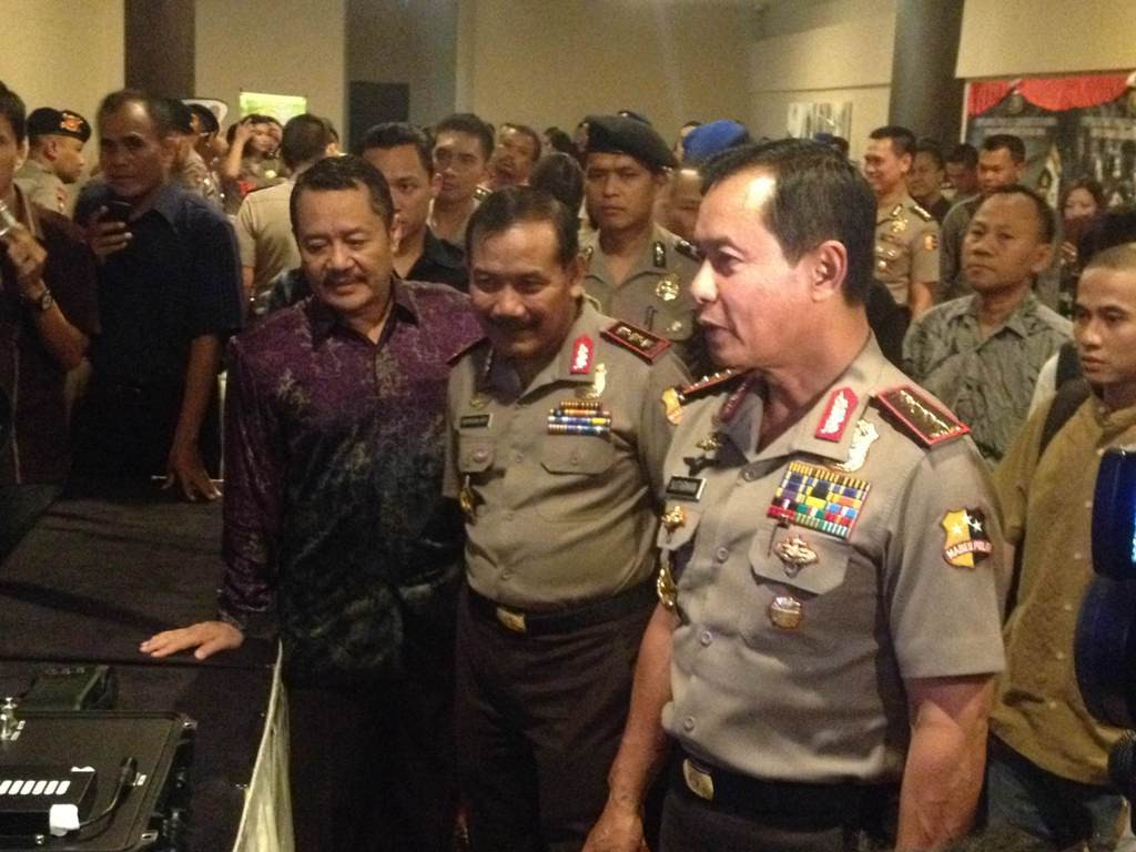 Kapolri Jenderal Sutarman usai memberikan pengarahan pengamanan pelantikan presiden di Auditorium PTIK, Jakarta Selatan, Rabu (15/10/2014) siang. MTVN/Lukman Diah Sari