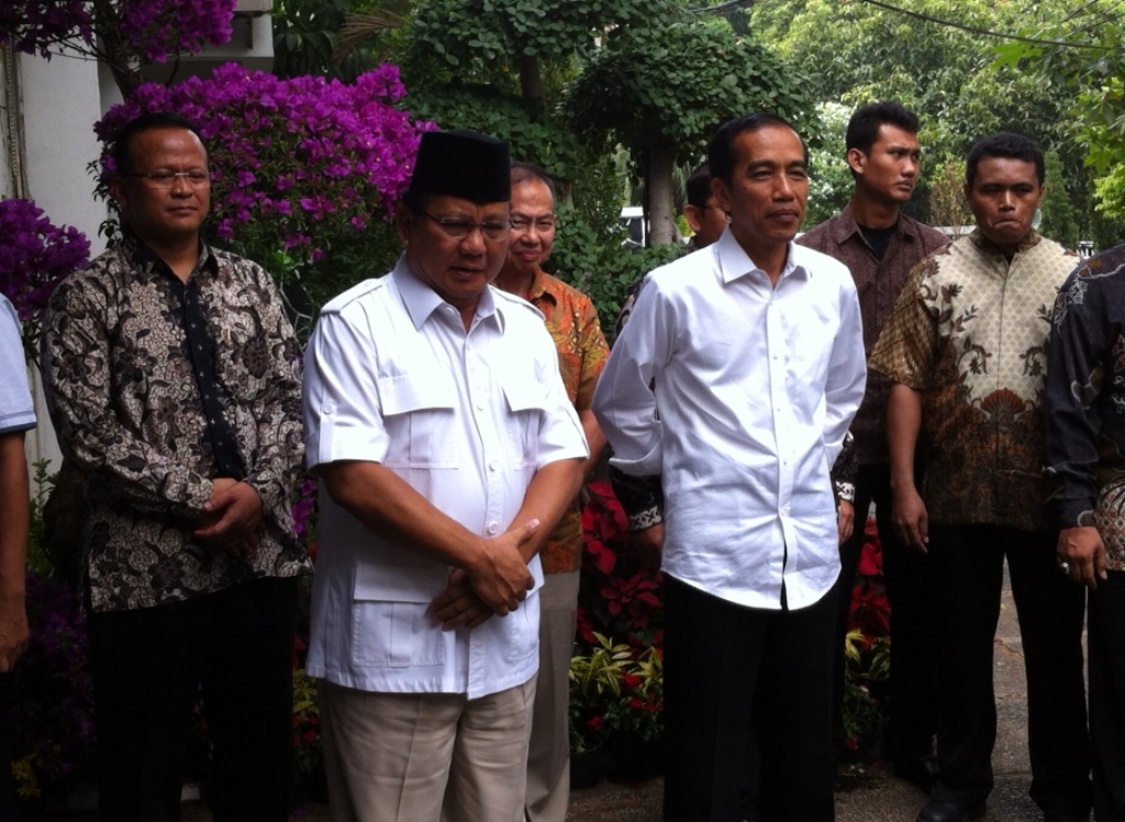 Jokowi bertemu untuk pertama kalinya dengan Prabowo setelah MK mengukuhkan kemenangannya di Jalan Kertanegara, Jaksel, Jumat (17/10/2014). MTVN/Desi Angriani