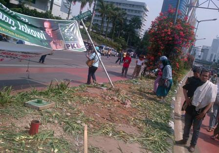 Warga Antusias Lihat Jokowi-JK, Taman Jalan Thamrin Rusak 
