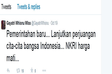 Kicauan Terakhir Gayatri, Pesan untuk Pemerintahan Jokowi-JK