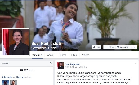 Akun  <i>Facebook</i> Susi Pudjiastuti Ternyata Palsu 