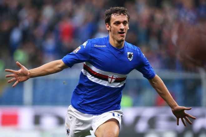 Selebrasi Manolo Gabbiadini saat mencetak gol untuk Sampdoria (Foto: AFP PHOTO / MARCO BERTORELLO)