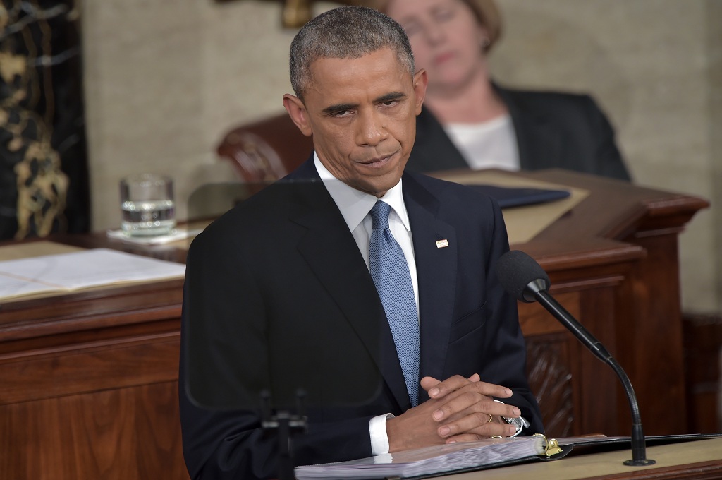 Presiden AS Barack Obama dalam pidato tahunan State of the Union di gedung Capitol, Washington, AS - AFP / NICHOLAS KAMM