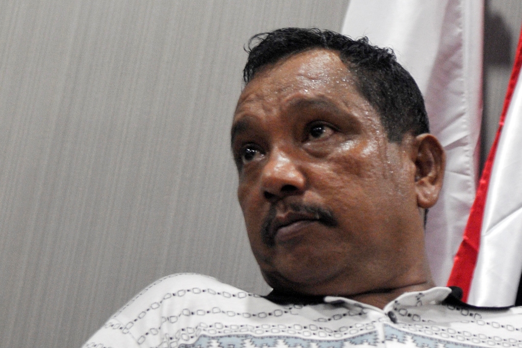 Aiptu Labora Sitorus terdakwa tindak pidana penimbunan BBM dan pembalakan hutan secara ilegal dan pencucian uang. (Foto:Antara)