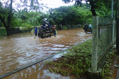 Banjir Merendam Green Garden, Tukang Gerobak pun Mengais Rezeki