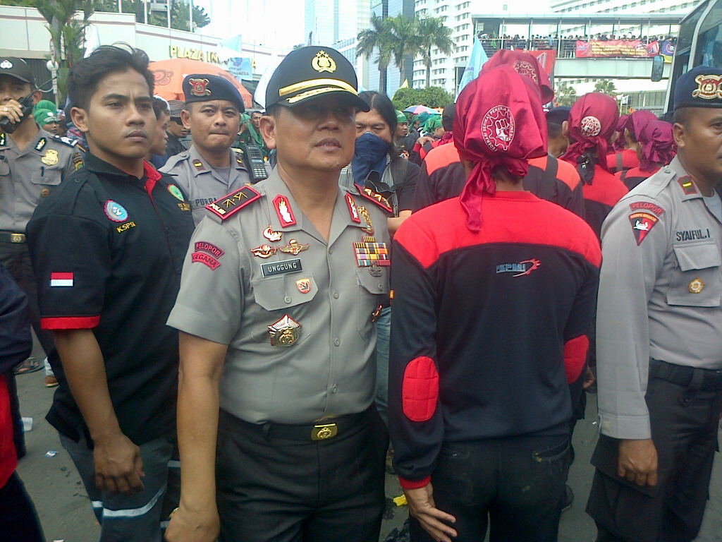 Kapolda Metro Jaya Irjen Unggung Cahyono memantau demo buruh/Metrotvnews.com/Renatha Swasthy.