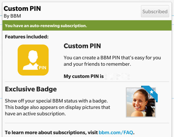 Pengguna BlackBerry Messenger bisa membikin PIN sendiri dengan syarat membayar biaya berlangganan per bulan.