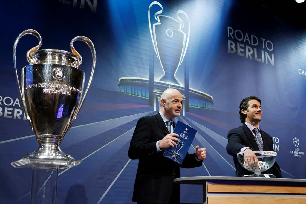 Suasana saat pengundian babak perempat final Liga Champions (Foto: AP Photo/Keystone,Salvatore Di Nolfi)