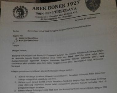 Tolak Kongres PSSI, Bonek 1927 Surati Gubernur dan Kapolda Jatim
