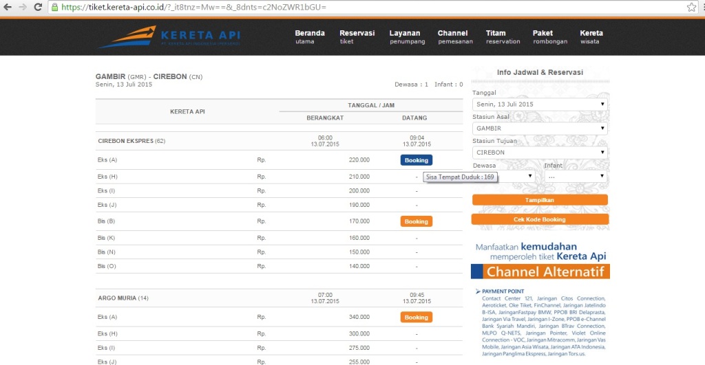 Tiket KA Jakarta-Cirebon di luar H-3 sampai H-1 masih banyak tersedia. Foto: Ahmad Rofahan