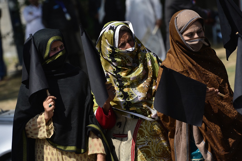 Aktivis berunjuk rasa dalam Hari Perempuan Internasional di Islamabad, Pakistan -- AFP / FAROOQ NAEEM