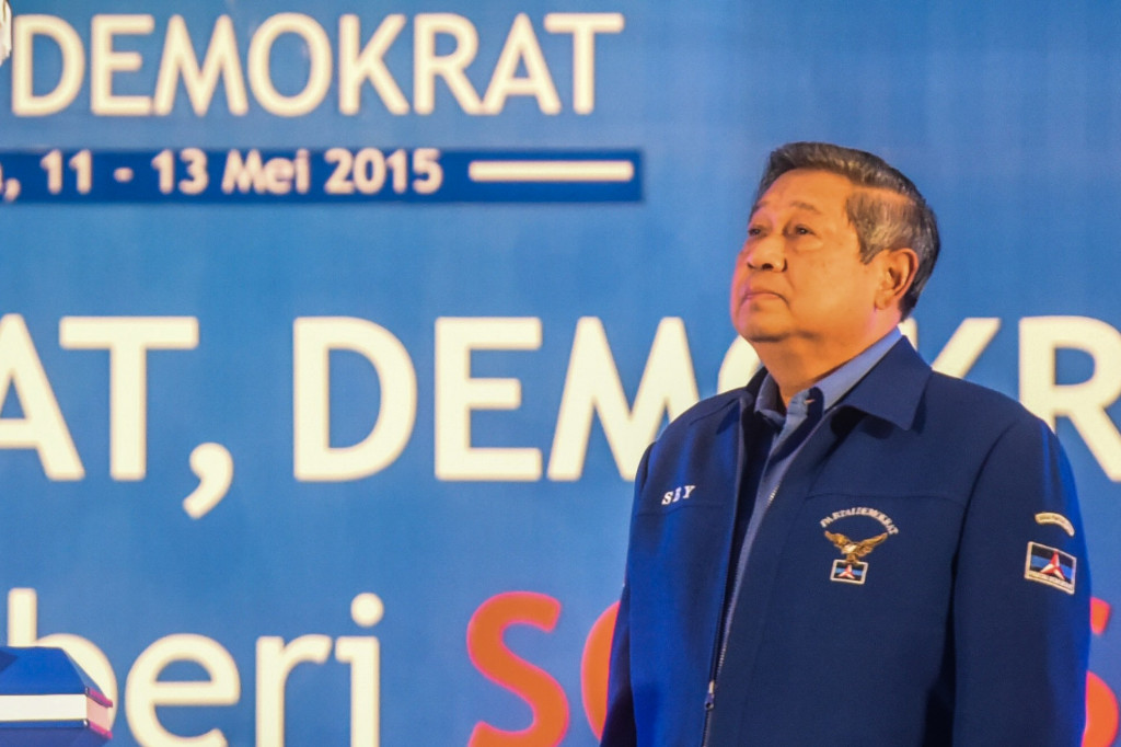  SBY menyampaikan pidato politik saat penutupan Kongres ke-IV Demokrat di Surabaya, Jawa Timur, Rabu 13 Mei 2015. Antara Foto/Zabur Karuru
