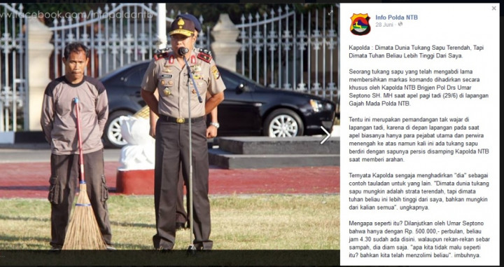 Kapolda NTB Foto Bareng dengan Tukang Sapu