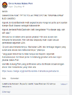 Humas Mabes Polri Bagikan Petisi Tolak 'Copot' Budi Waseso