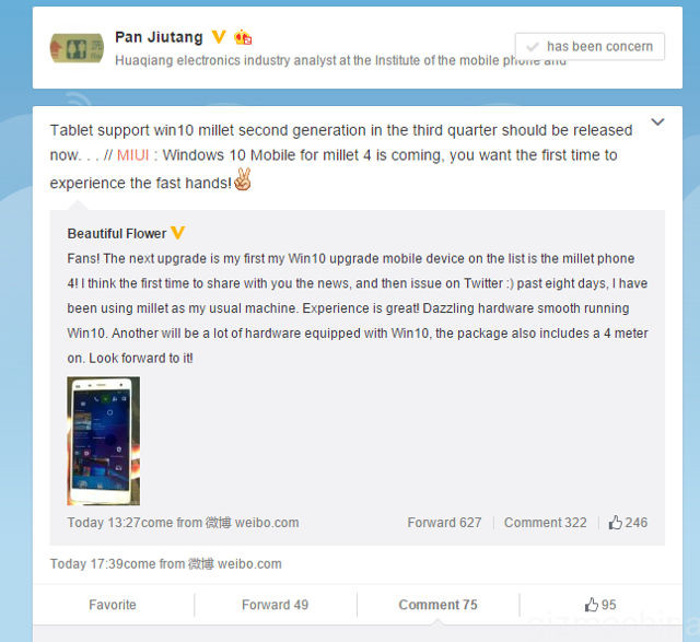 Postingan Pan yang mengatakan bahwa Xiaomi akan segera merilis tablet Windows 10
