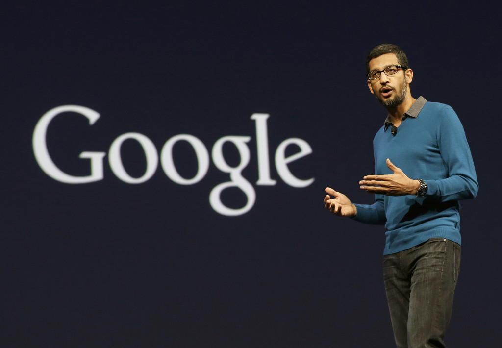 Sundar Pichai saat memberikan presentasi di Google I/O. AP Photo/Jeff Chiu