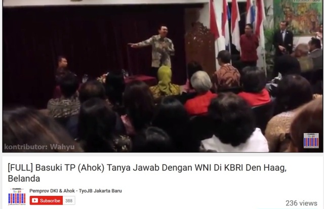 Gubernur Provinsi DKI Jakarta, Basuki Tjahaja Purnama di KBRI Belanda