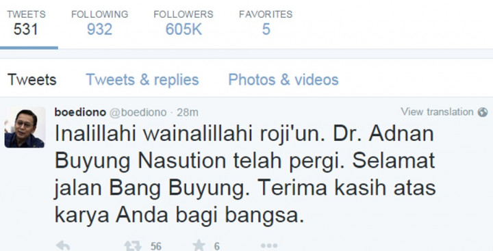 Boediono: Selamat Jalan Bang Buyung
