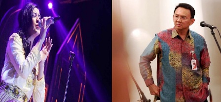Penyanyi Raisa (kiri) dan Gubernur DKI Jakarta Basuki Tjahaja Purnama (kanan)/Metrotvnews.com Triyanisa/MI Ramdani/073