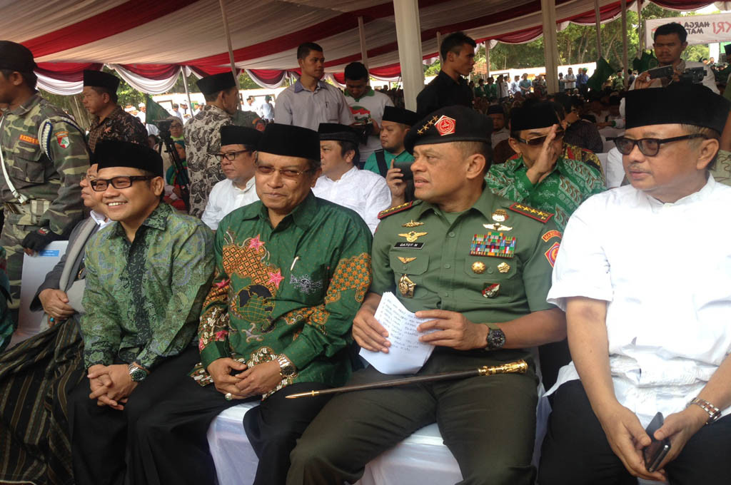 Muhaimin Iskandar, Said Aqil, Gatot Nurmantyo, dan Slamet Effendy di Hari Santri Nasional----MTVN/Wanda