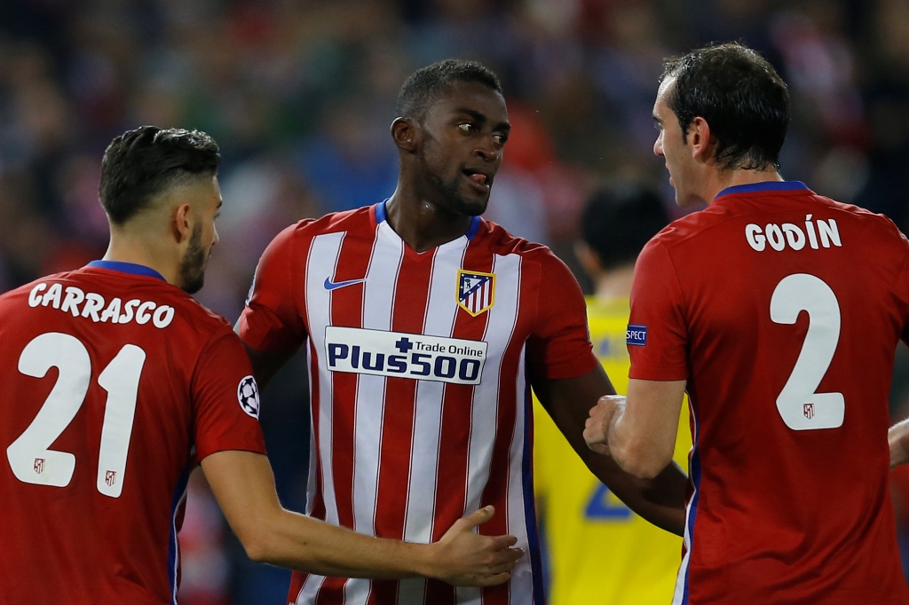 Striker Atletico Madrid, Jackson Martinez (tengah). (AP Photo/Francisco Seco)