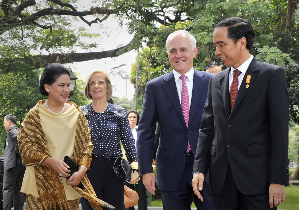 Kunjungan Malcolm Turnbull merupakan yang pertama ke Indonesia setelah menjabat Perdana Menteri menggantikan Tony Abbott. ANTARA FOTO/Yudhi Mahatma