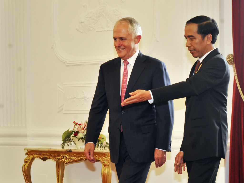 Kedatangan Malcolm Turnbull merupakan kunjungan pertama kali ke Indonesia setelah menjabat Perdana Menteri menggantikan Tony Abbott. ANTARA FOTO/Yudhi Mahatma