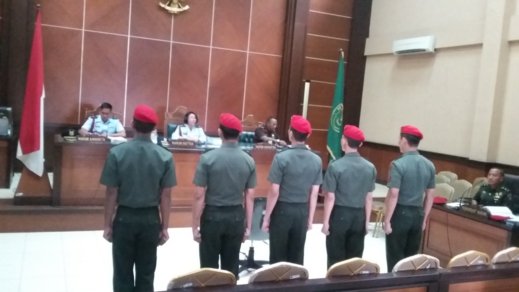 Lima terdakwa anggota Kopassus saat di persidangan di Pengadilan Militer Yogyakarta. Foto: Metrotvnews.com/Ahmad Mustaqim