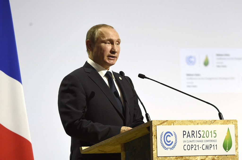 Presiden Rusia Vladimir Putin dalam KTT Perubahan Iklim COP21 di Paris, Prancis, Senin (30/11/2015). (Foto: AFP/ALAIN JOCARD)
