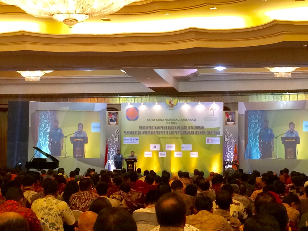 Wapres Jusuf Kalla saat membuka rakernas REI. (FOTO: MTVN/Husen Miftahudin)